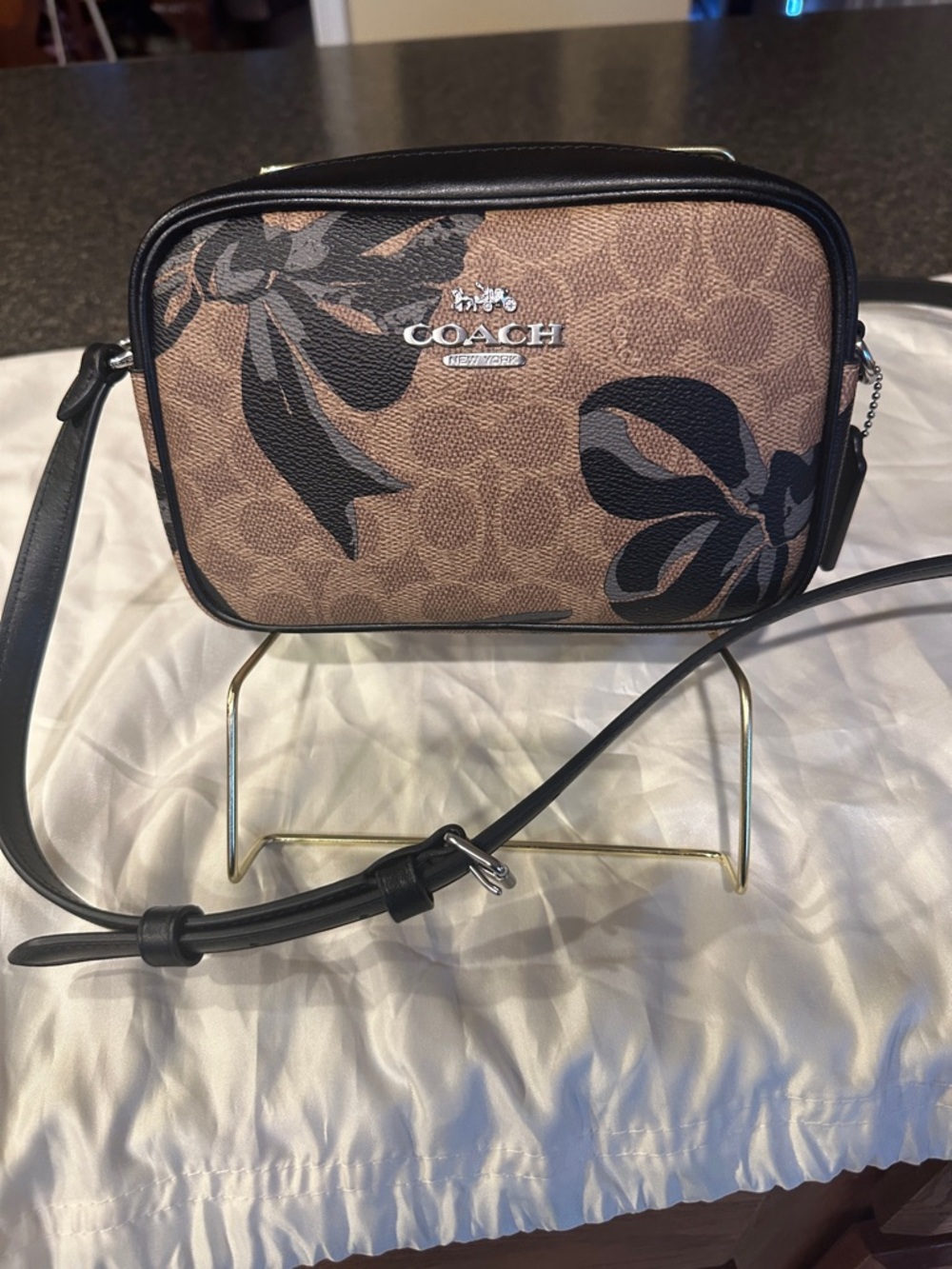 Coach Brown Signature Mini Jamie Camera Bag with Bow Print CY778